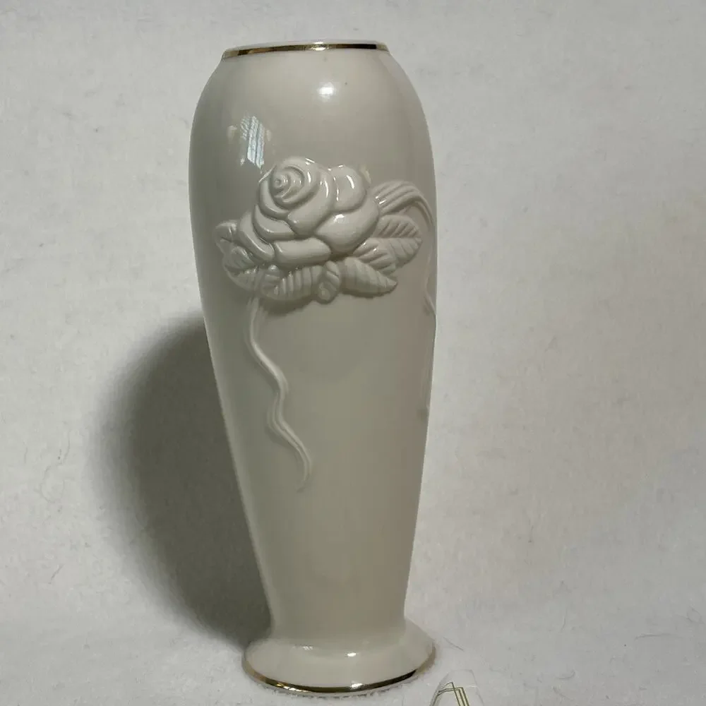 LENOX Rose Blossom Bud Vase Ivory Porcelain Gold Trim